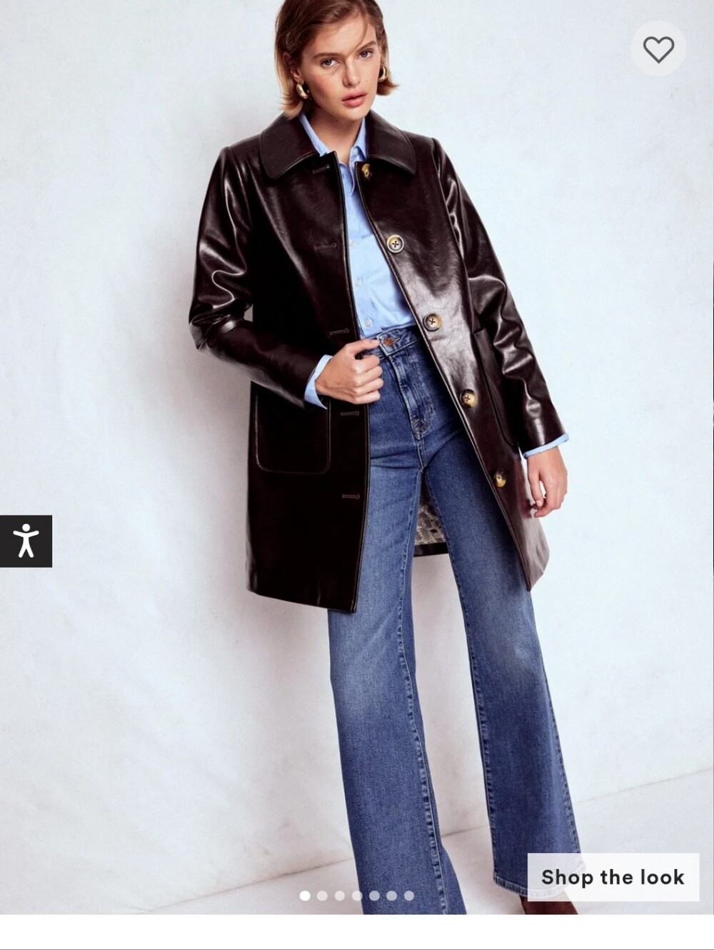 Boden Dark Brown Faux Leather Button-Front Coat
